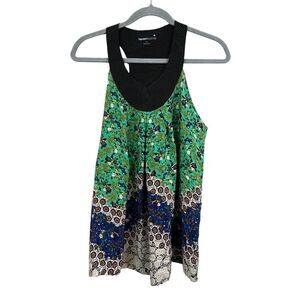 Forever 21 Womens‎ Silk Tank Top Floral ScoopNeck Racerback Green Black Sz S